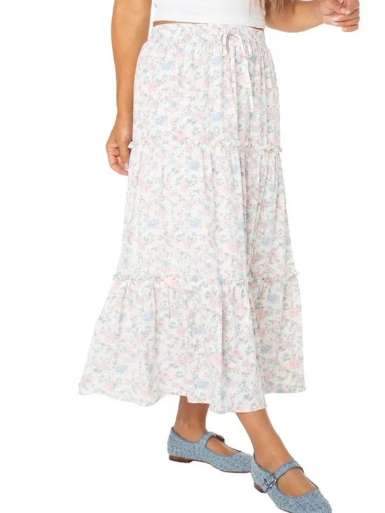 Celebrity Pink Pastel Floral Tiered Midi Skirt - Picture 2 of 3